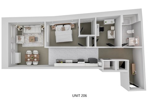 Floor plan for 1 bed, 1 bath, 750 sqft